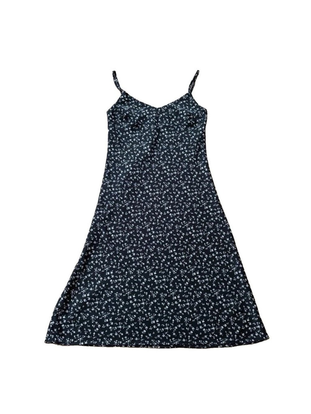 Forever 21 Small Black Ditsy Floral Slip Dress Midi Spaghetti Strap Adjustable